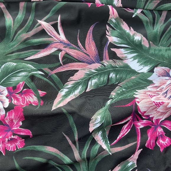 Bebe Swimsuit Bandeau One Piece Floral Nylon Spandex Black MultiColor Women L - Picture 8 of 8